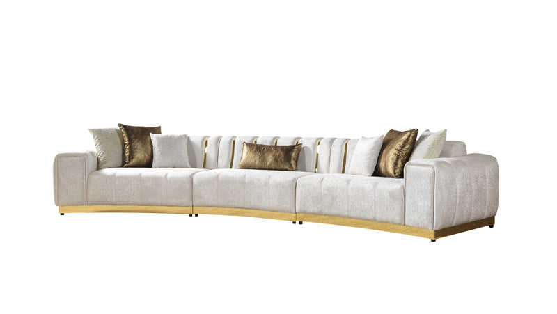 Michelle Ivory Velvet 3-Piece Curved 165" Sectional