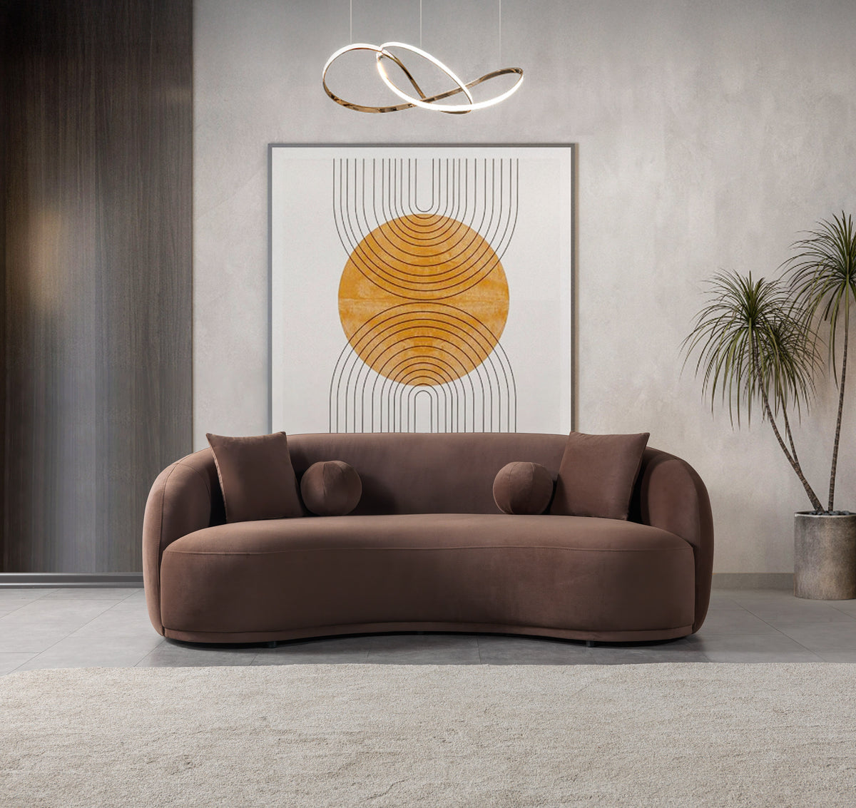 Bonita Coffee Velvet Sofa 91"