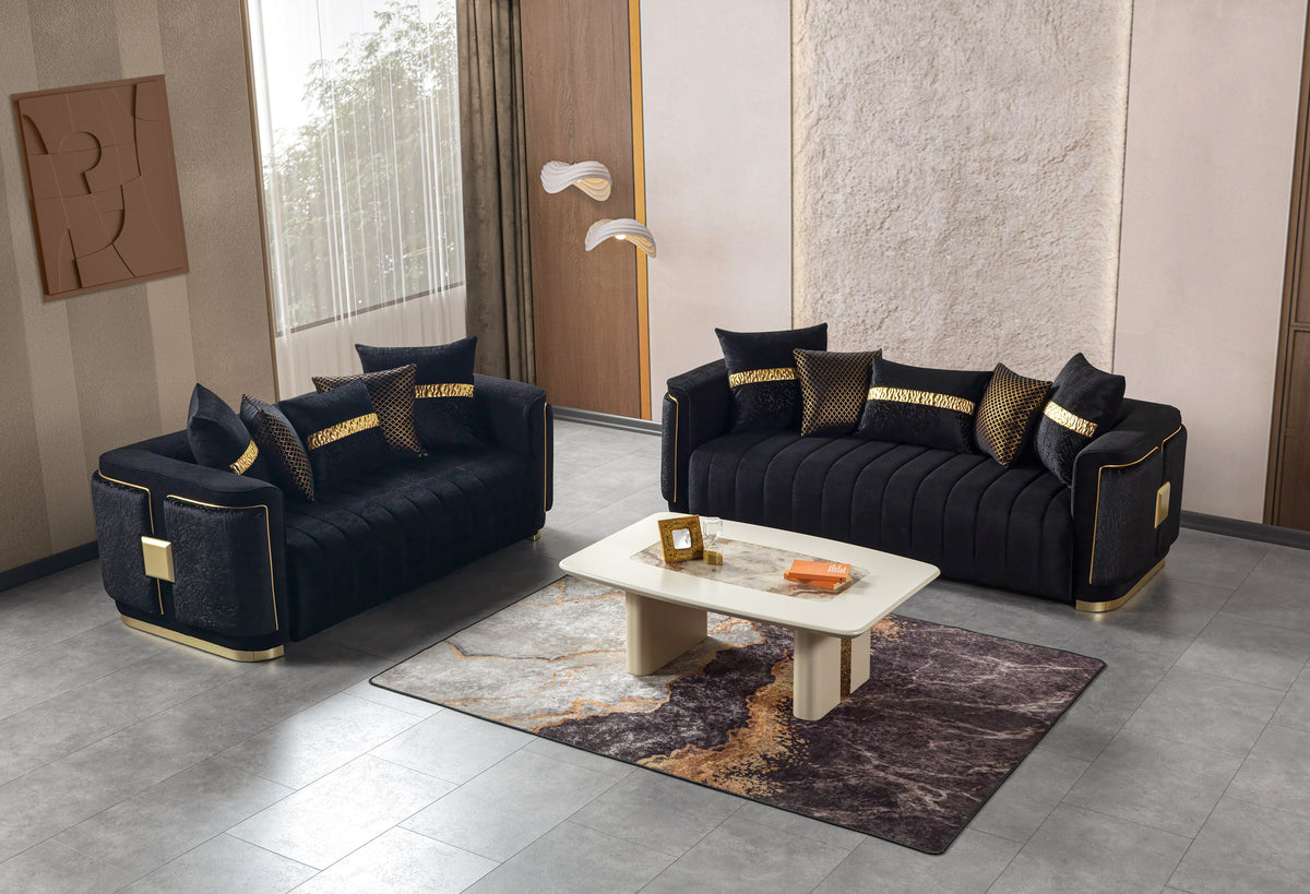 Carlina Black Velvet Sofa & Loveseat
