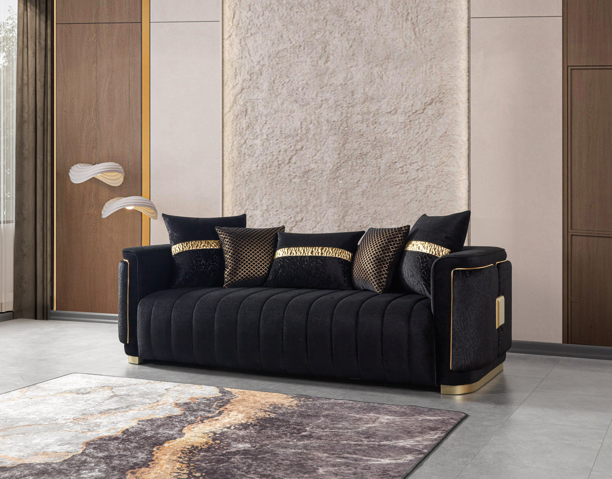 Carlina Black Velvet Sofa & Loveseat