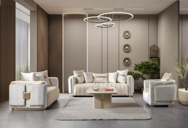 Carlina Ivory Velvet Sofa & Loveseat