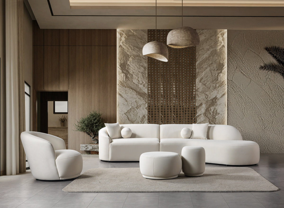 Cloe Ivory Velvet Curved 134" RAF Sectional