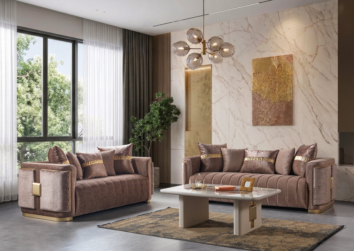 Carlina Coffee Velvet Sofa & Loveseat