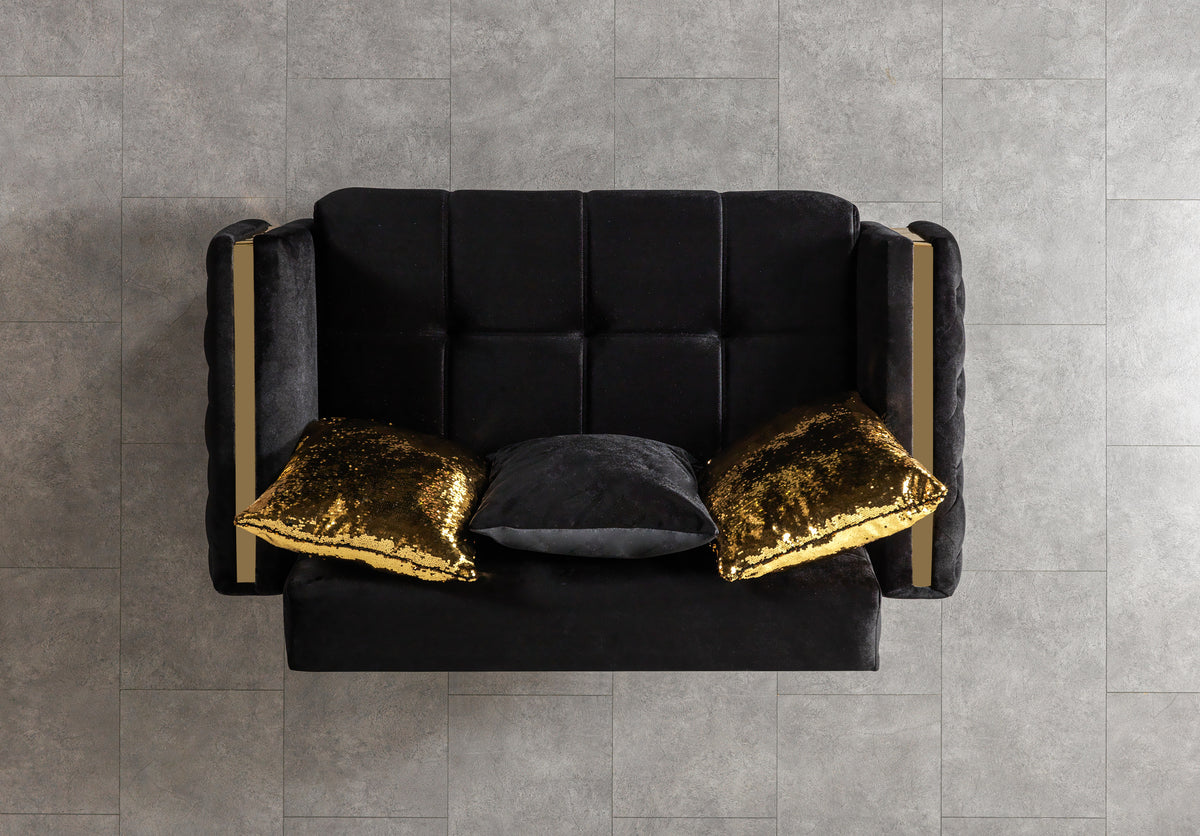 Florence Black Velvet Loveseat 64.5"