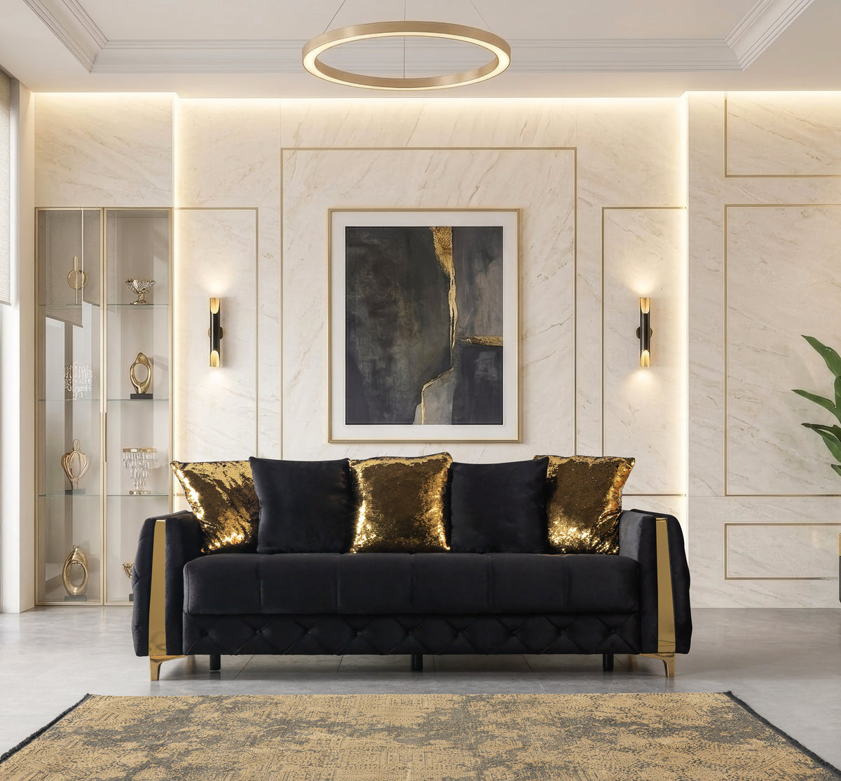 Florence Black Velvet Sofabed 88"