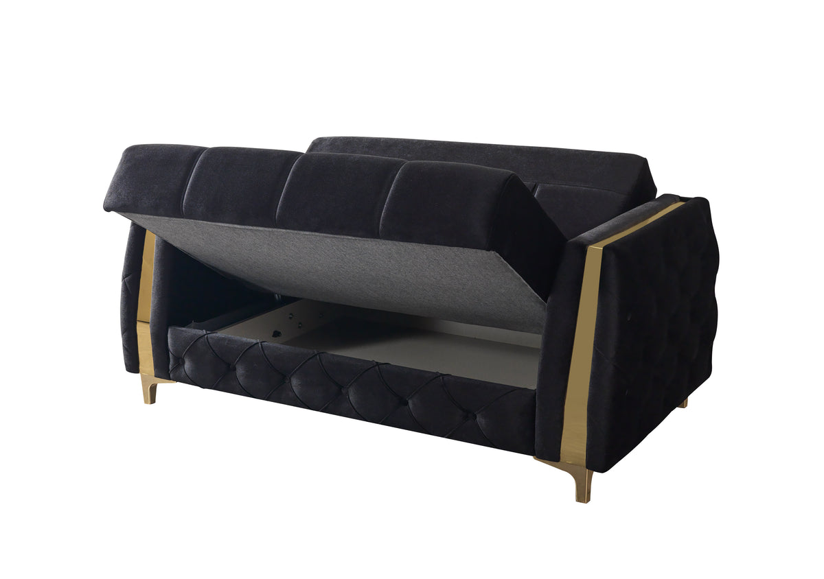 Florence Black Velvet Loveseat 64.5"