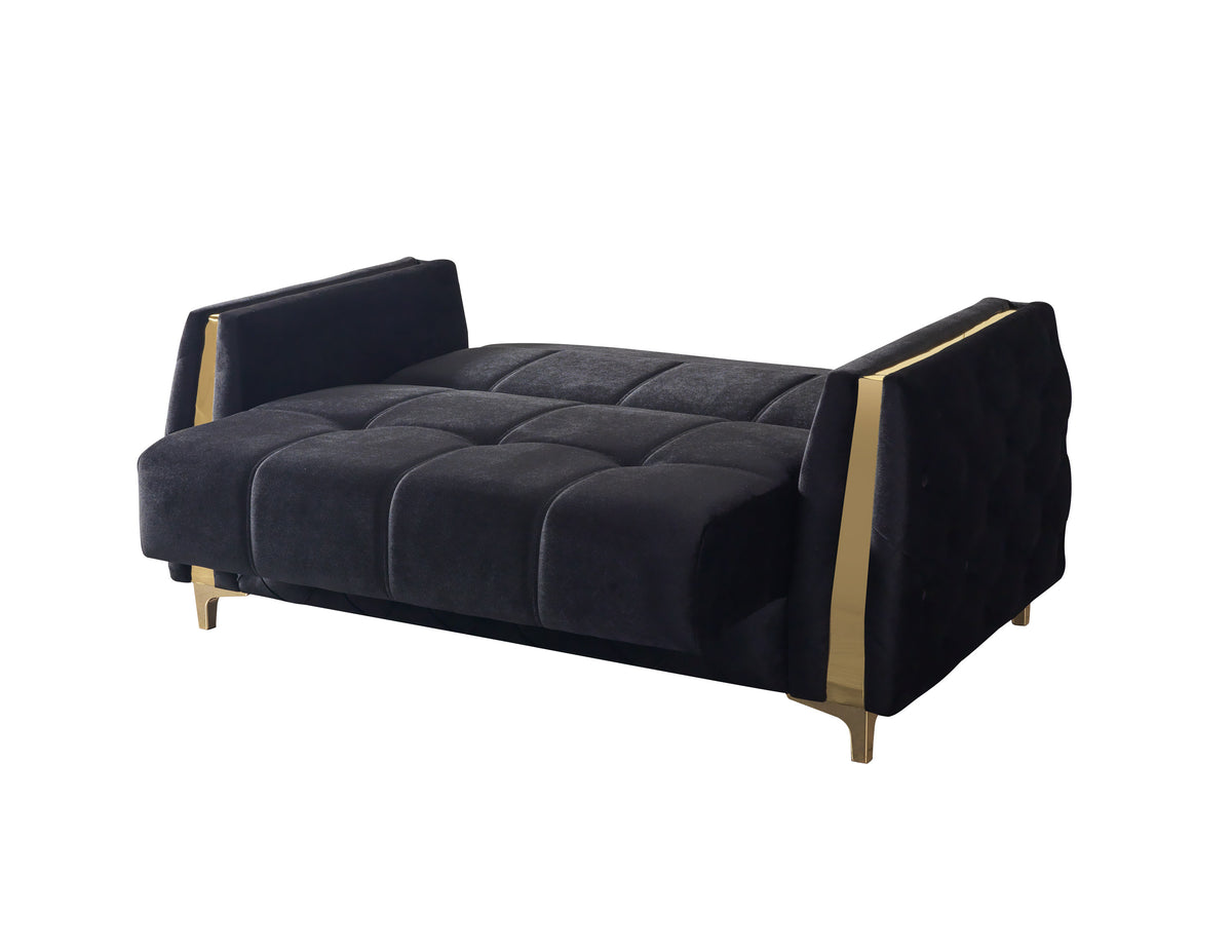 Florence Black Velvet Loveseat 64.5"