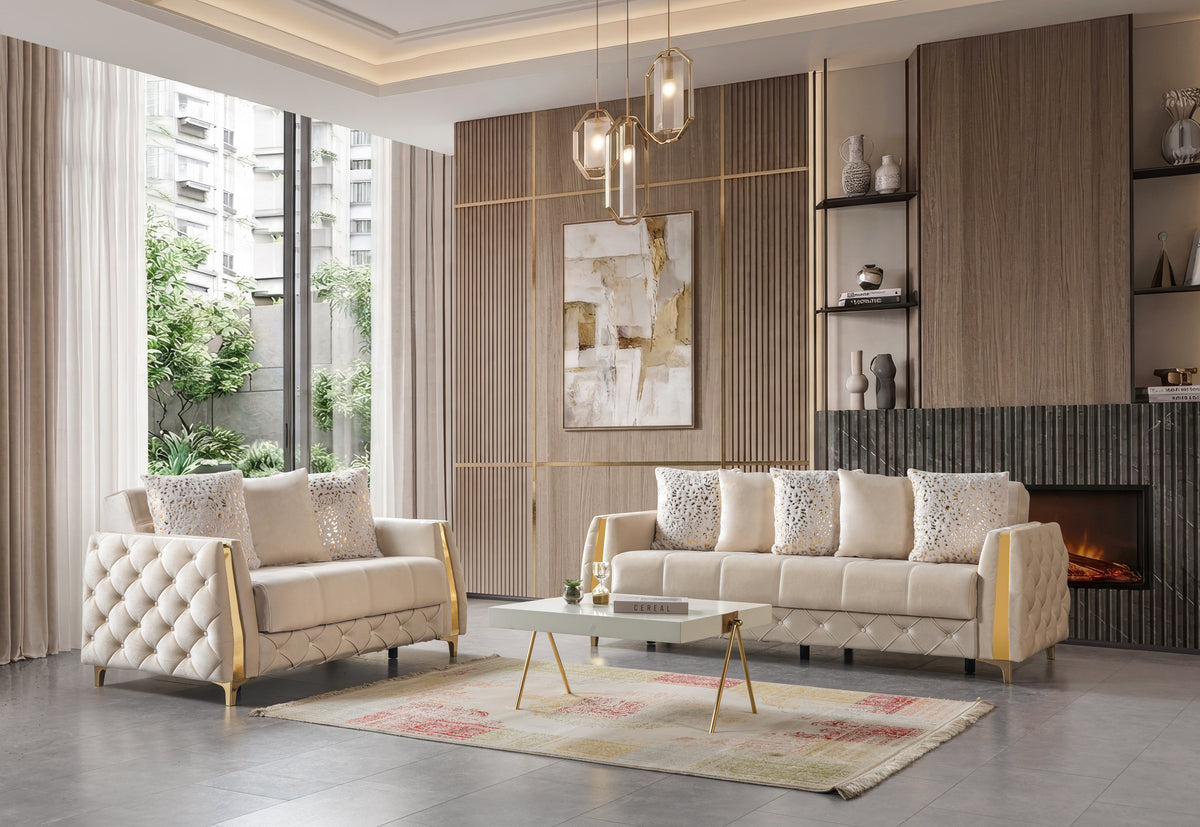 Florence Ivory Velvet Sofa 88" & Loveseat 64"