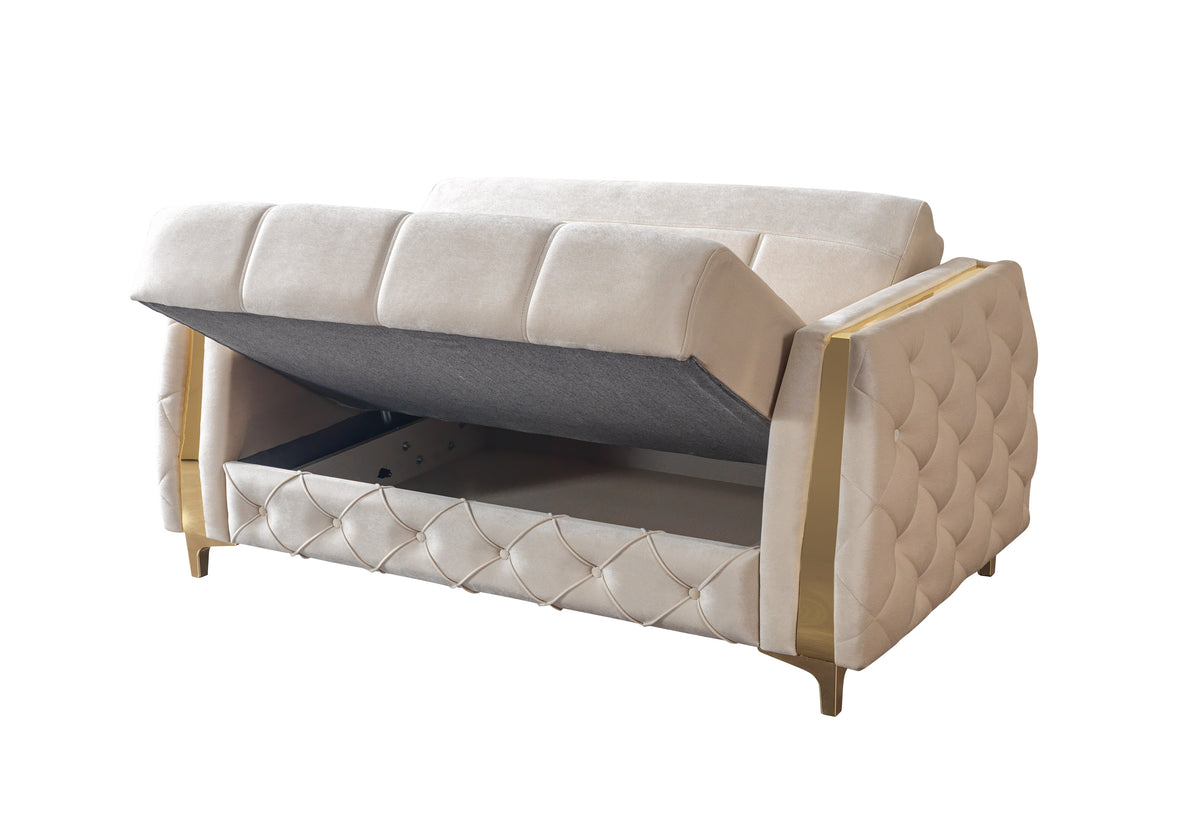 Florence Ivory Velvet Loveseat 64.5"