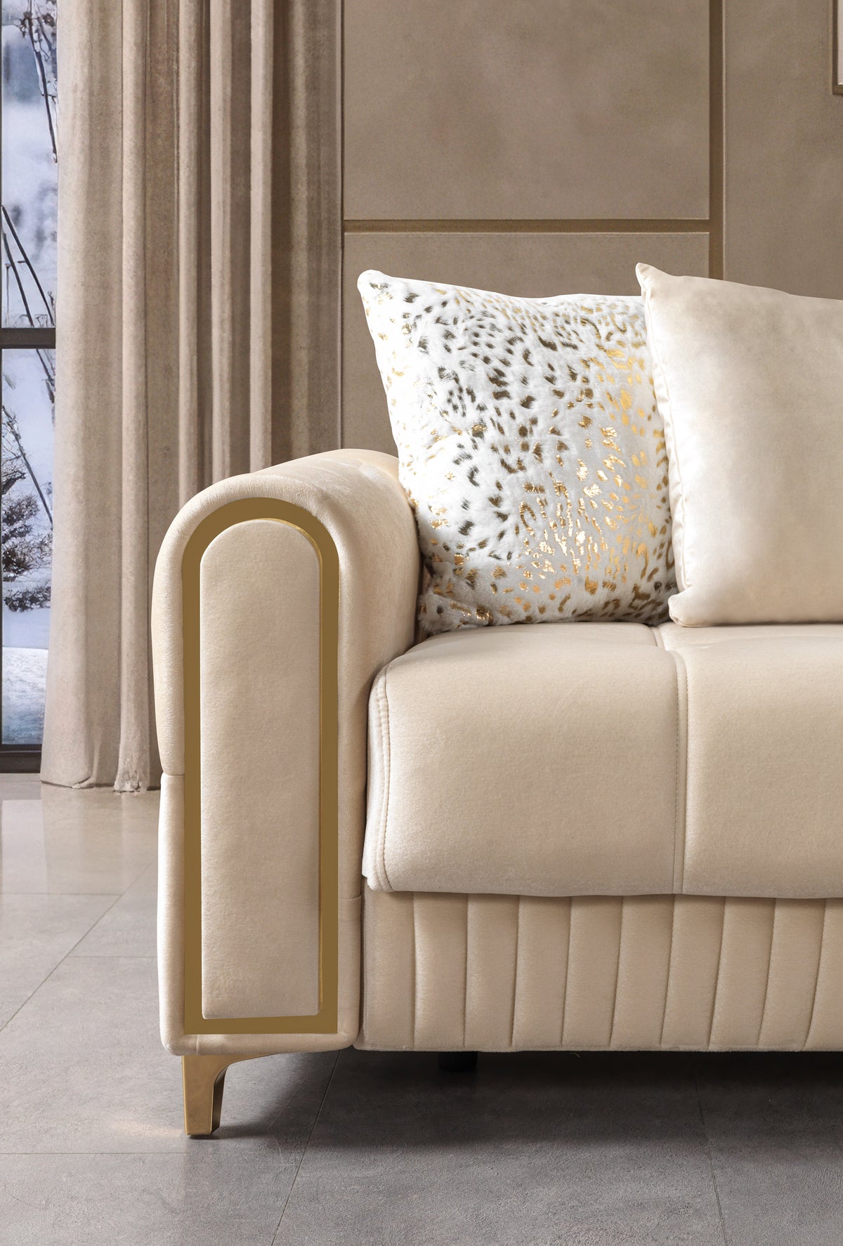 Sandra Ivory Velvet Sofabed 88"