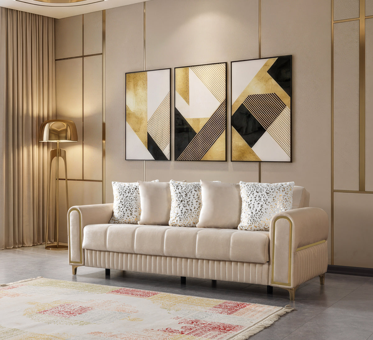 Sandra Ivory Velvet Sofabed 88"