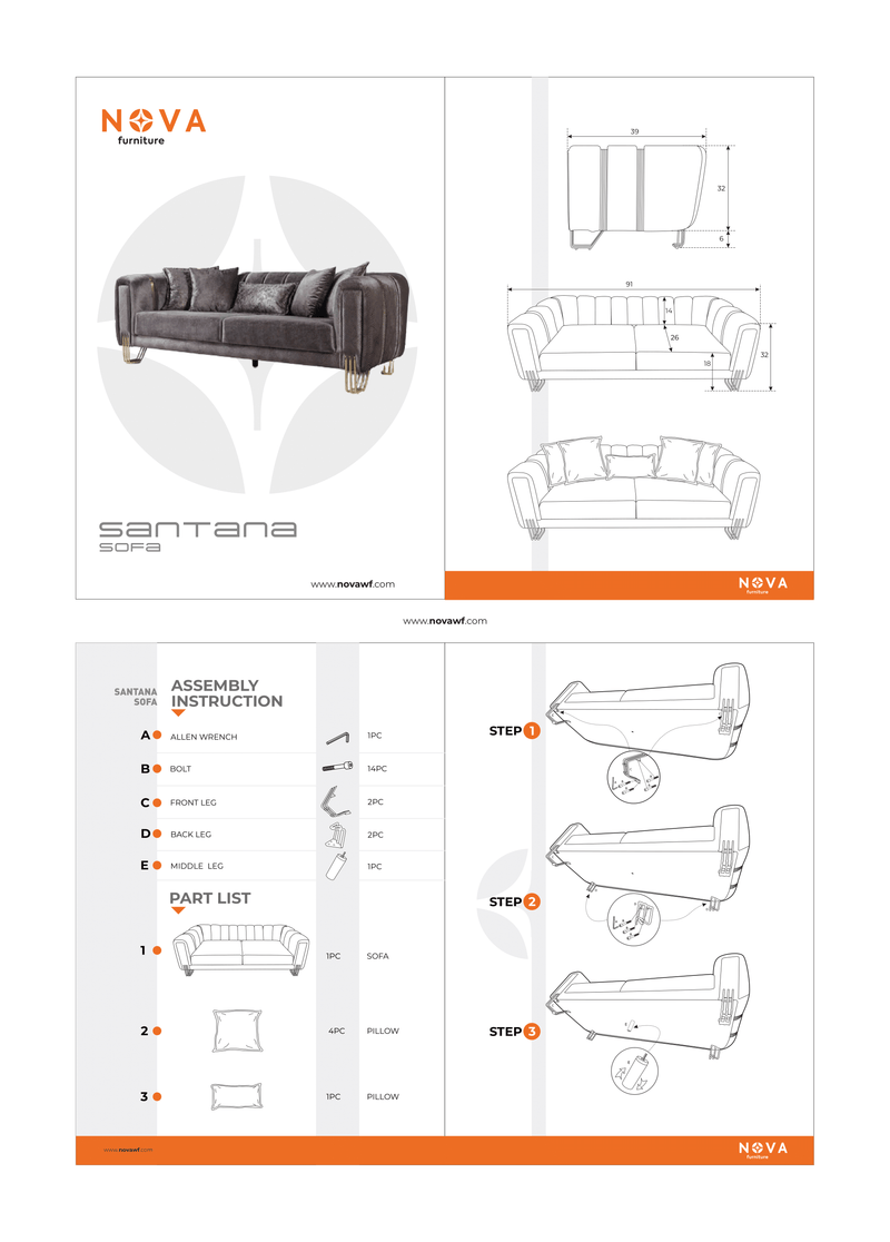 Santana Smoke Velvet Sofa