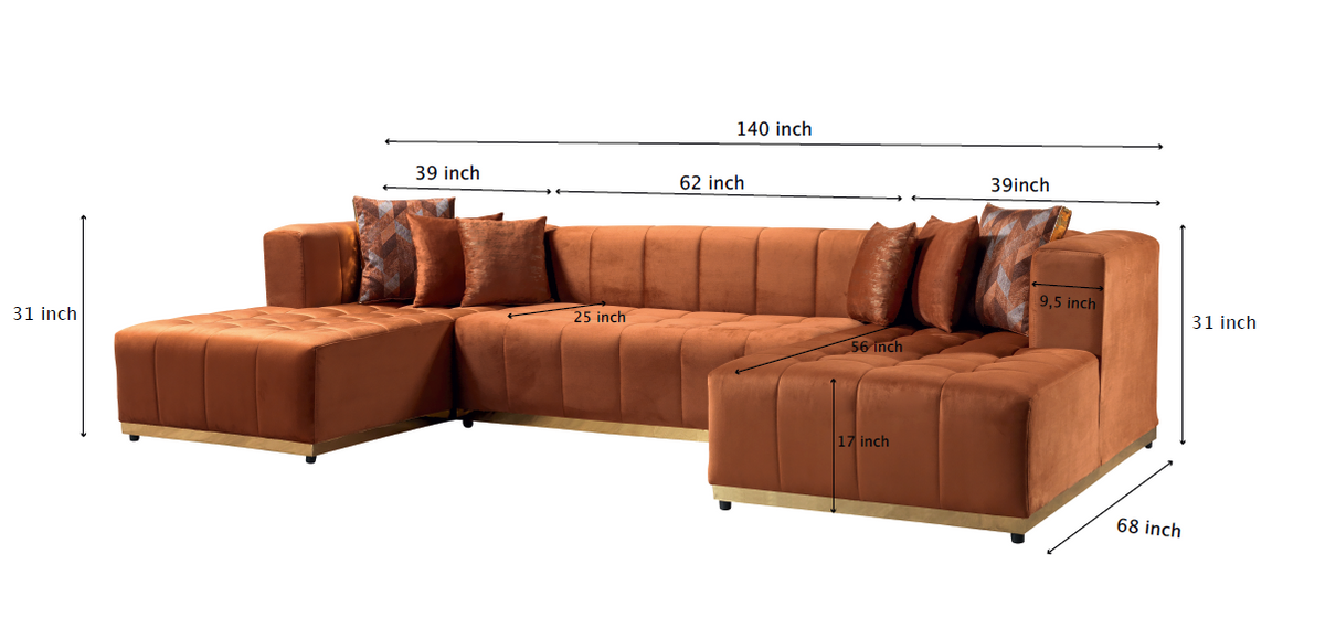 Elisha Orange Velvet Double Chaise 130" Sectional [ETA: 10/10]