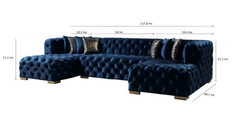 Neva Blue Velvet Double Chaise 138" Sectional Nova Furniture Neva Blue Velvet Double Chaise 138" Sectional Nova Furniture