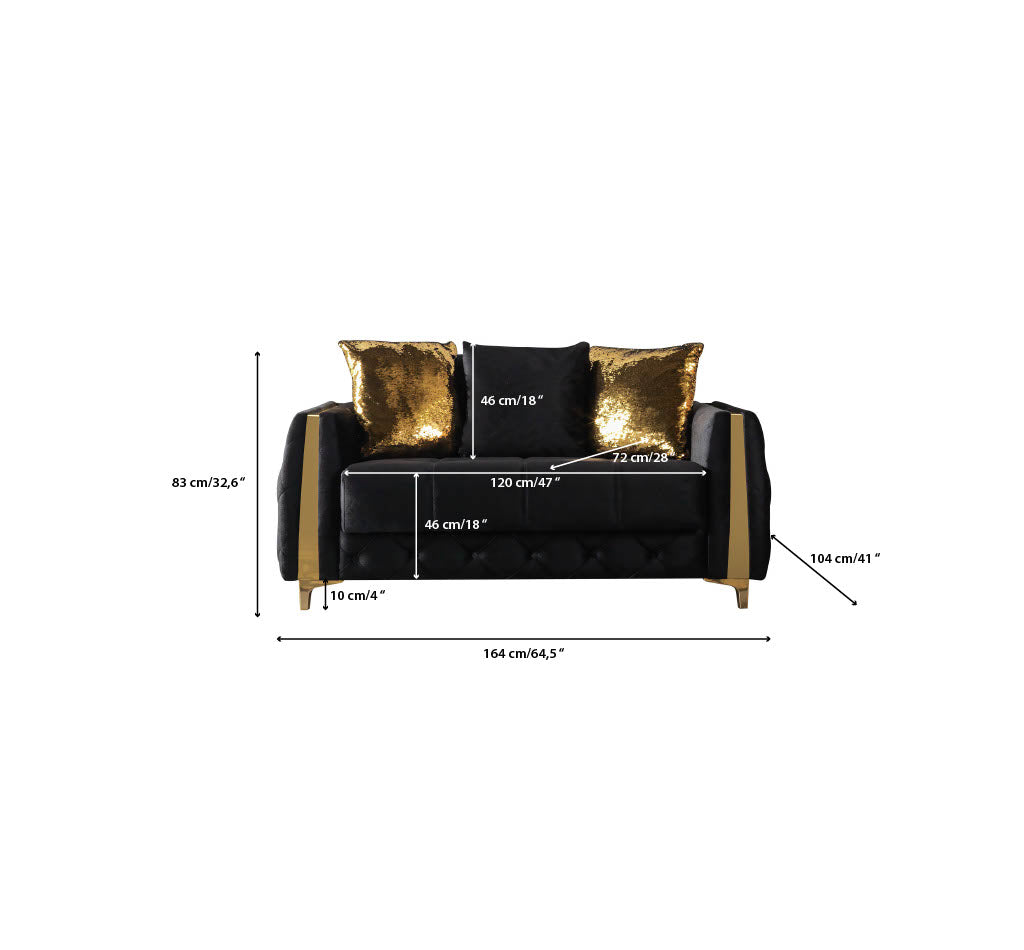 Florence Black Velvet Loveseat 64.5"