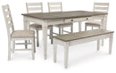 Skempton Dining Table and 4 Chairs and Bench in White/Light Brown - PKG008915
