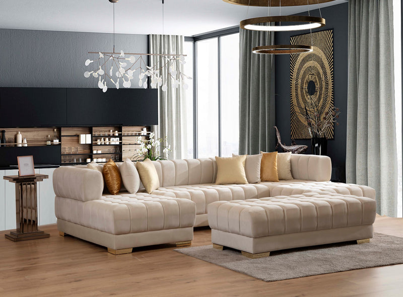 Ariana Ivory Velvet Rectangle Ottoman Nova Furniture