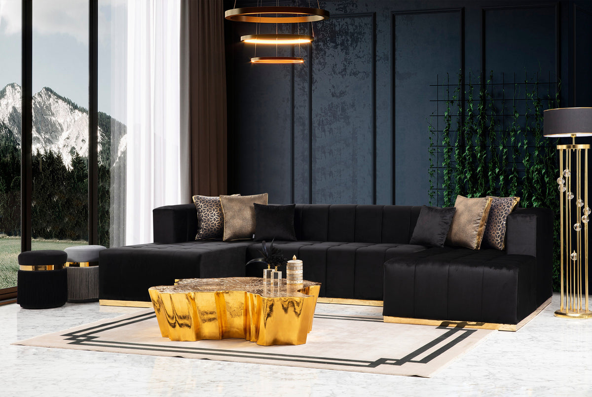 Elisha Black Velvet Double Chaise 130" Sectional
