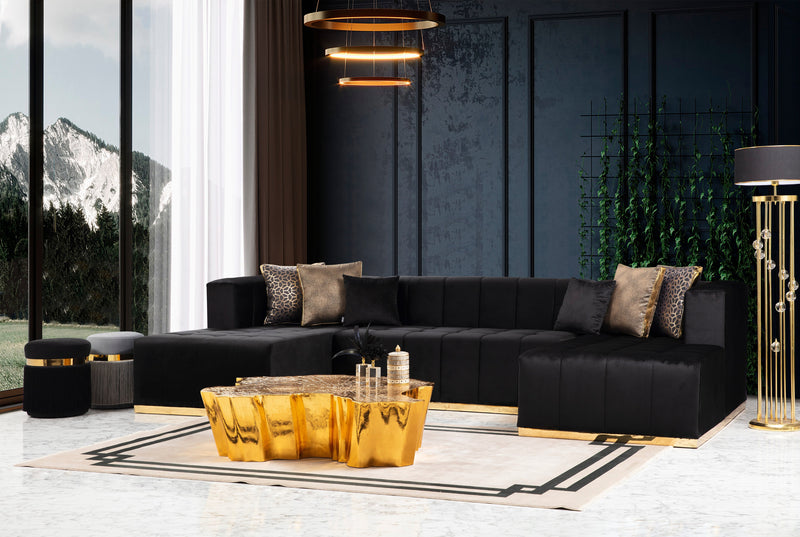 Elisha Black Velvet Double Chaise 140" Sectional [ETA: 4/30]