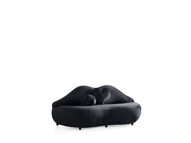Lips Black Velvet Loveseat 81"