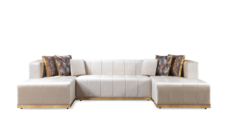 Elisha Ivory Velvet Double Chaise Sectional