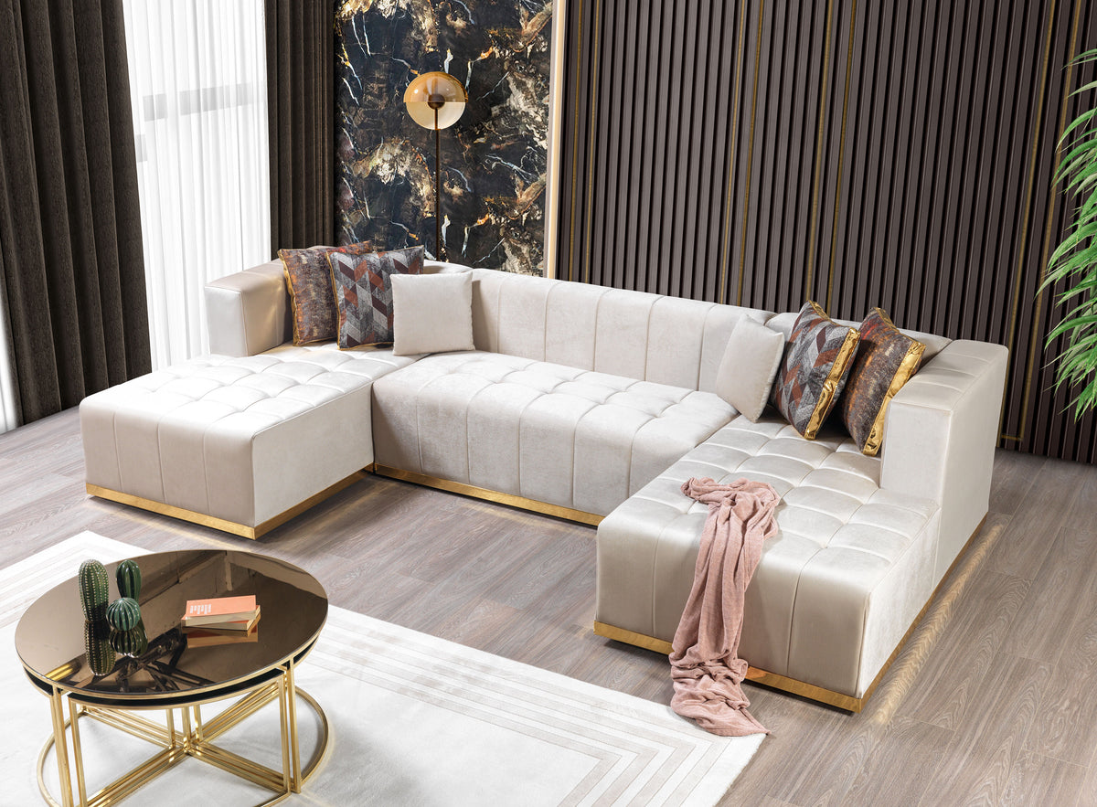 Elisha Ivory Velvet Double Chaise 130" Sectional [ETA: 10/10]