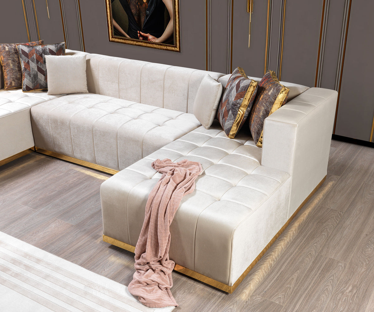Elisha Ivory Velvet Double Chaise 130" Sectional [ETA: 10/10]