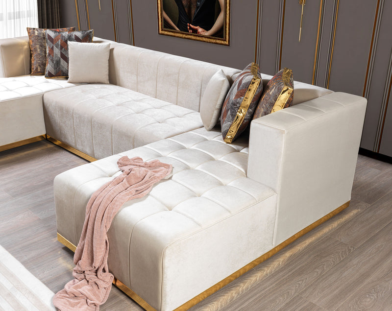 Elisha Ivory Velvet Double Chaise 140" Sectional