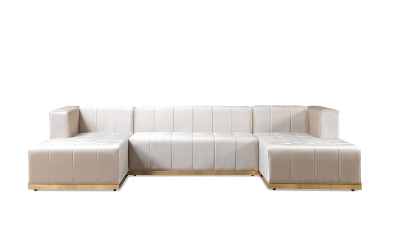 Elisha Ivory Velvet Double Chaise Sectional