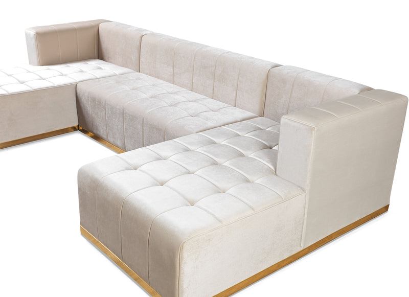 Elisha Ivory Velvet Double Chaise Sectional