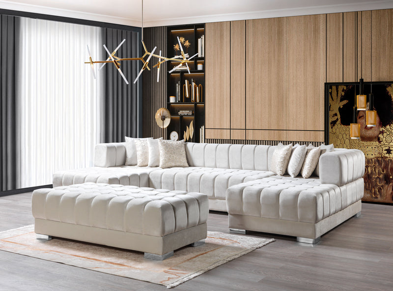 Ariana Ivory Velvet Double Chaise Sectional