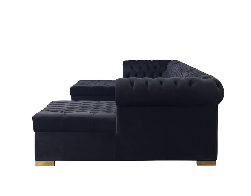 Lauren Black Velvet Double Chaise 136" Sectional