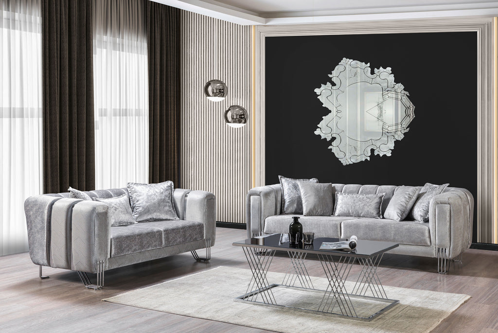 Santana Silver Velvet Sofa 89" & Loveseat 69" – Nova Furniture