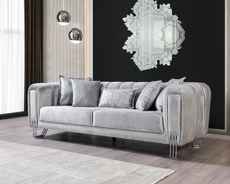 Santana Silver Velvet Sofa