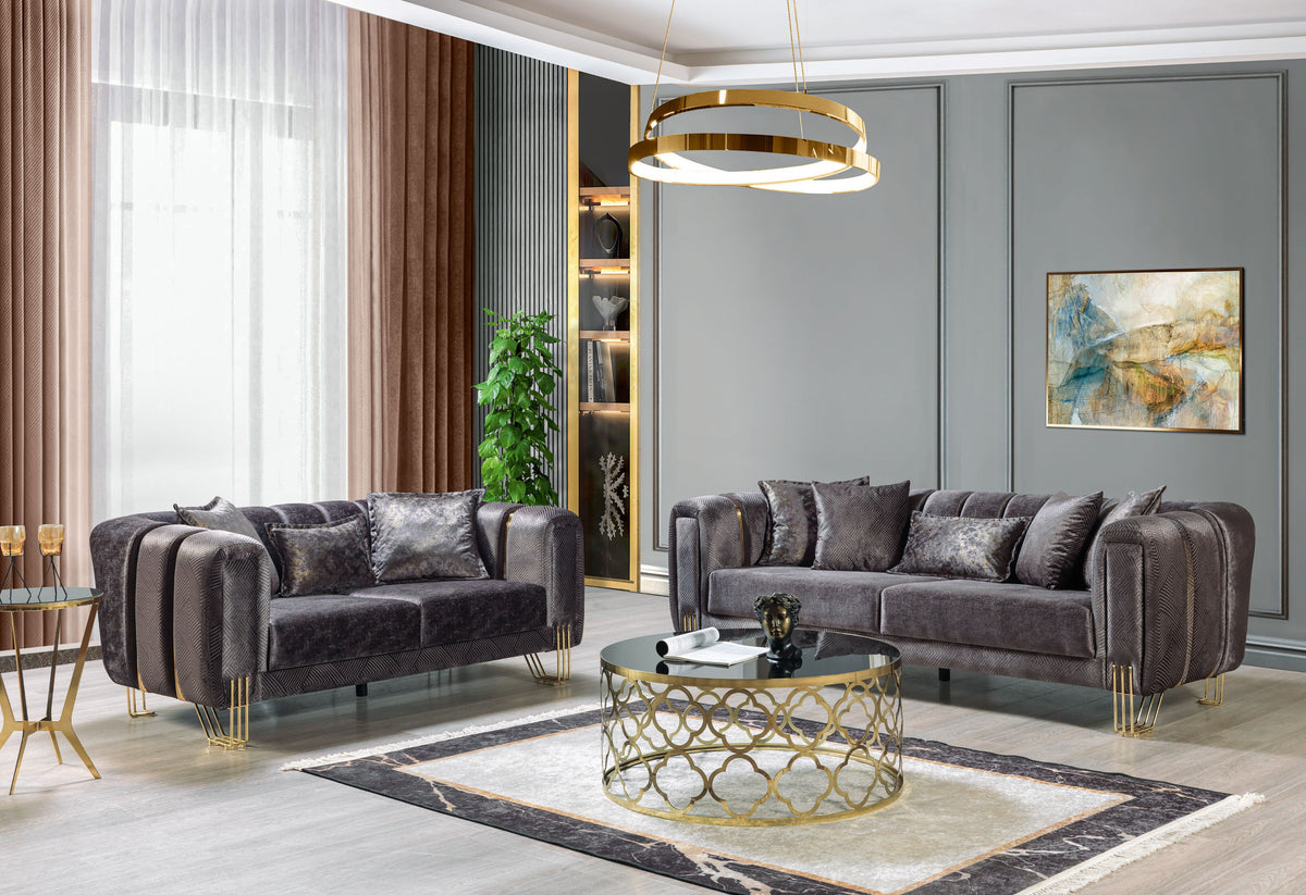 Santana Smoke Velvet Sofa 89" & Loveseat 69"