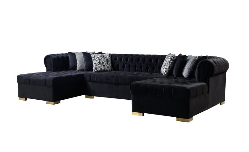 Lauren Black Velvet Double Chaise Sectional