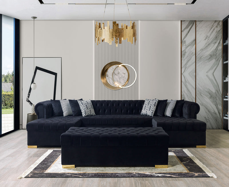 Lauren Black Velvet Double Chaise Sectional