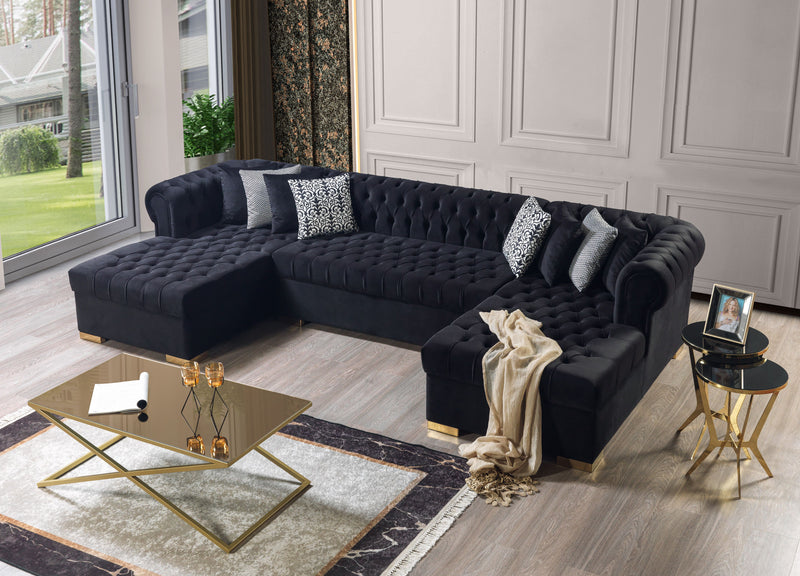 Lauren Black Velvet Double Chaise Sectional