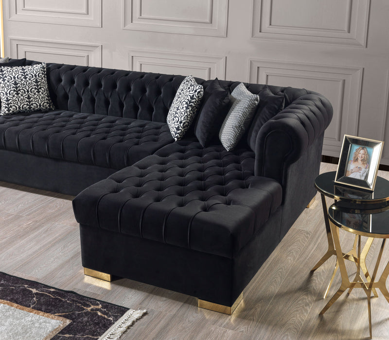 Lauren Black Velvet Double Chaise Sectional