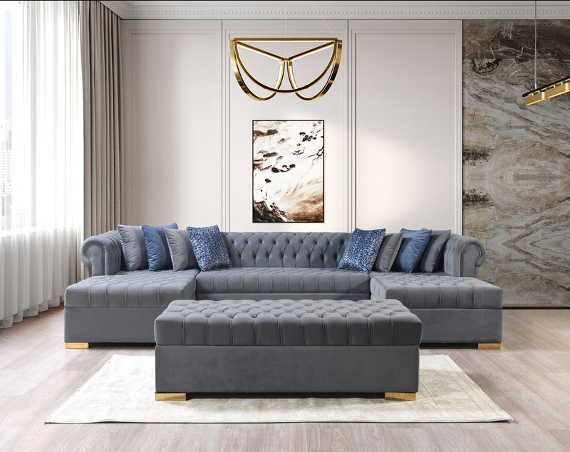 Lauren Gray Velvet Double Chaise Sectional