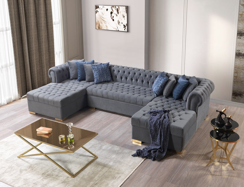 Lauren Gray Velvet Double Chaise Sectional