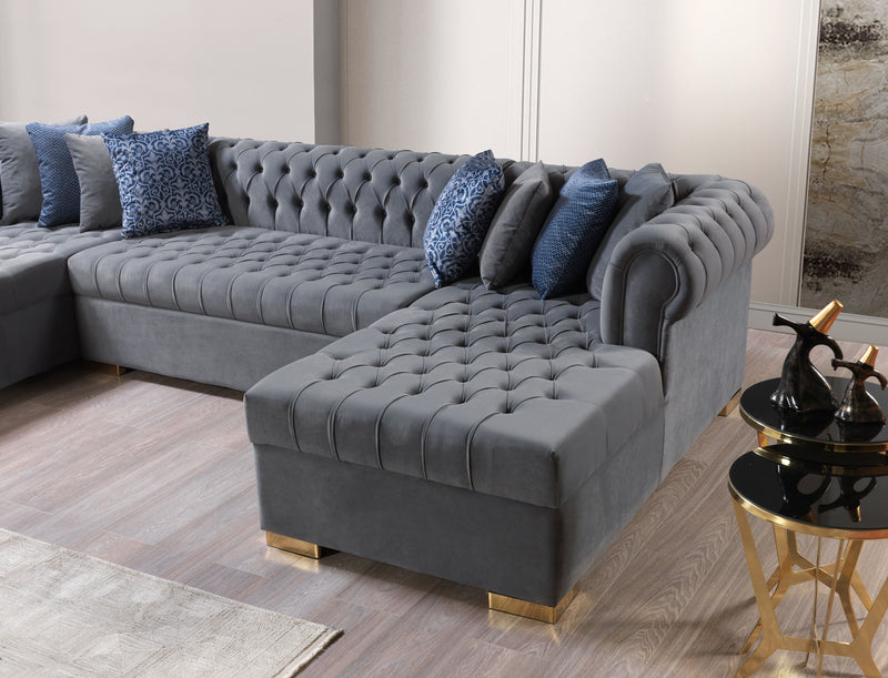 Lauren Gray Velvet Double Chaise Sectional