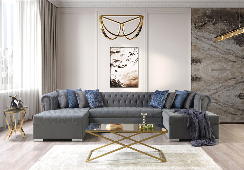 Lauren Gray Velvet Double Chaise Sectional