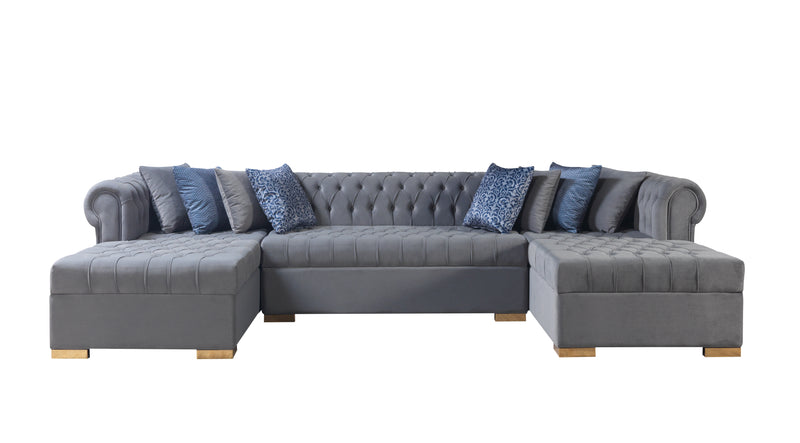 Lauren Gray Velvet Double Chaise Sectional