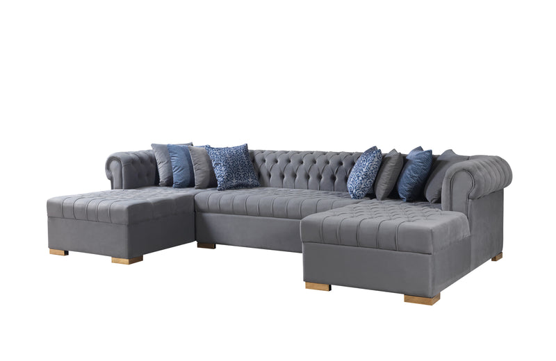 Lauren Gray Velvet Double Chaise Sectional