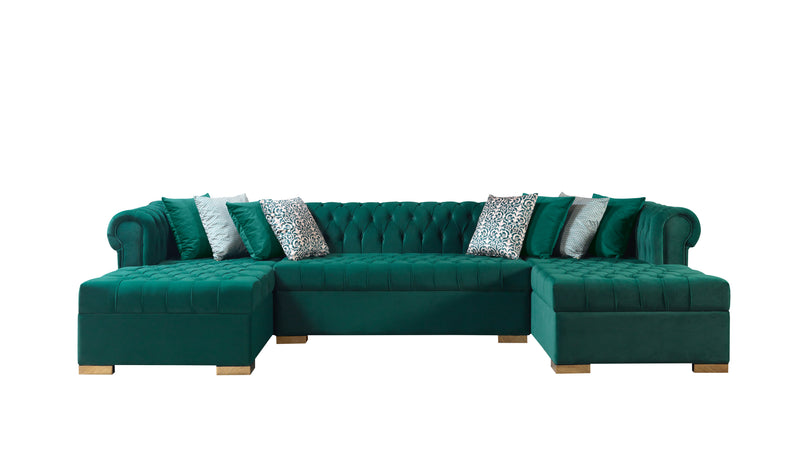 Lauren Green Velvet Double Chaise Sectional