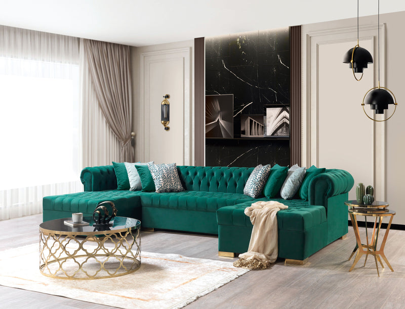 Lauren Green Velvet Double Chaise Sectional