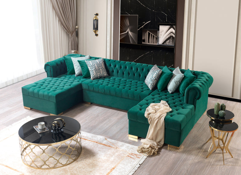 Lauren Green Velvet Double Chaise Sectional