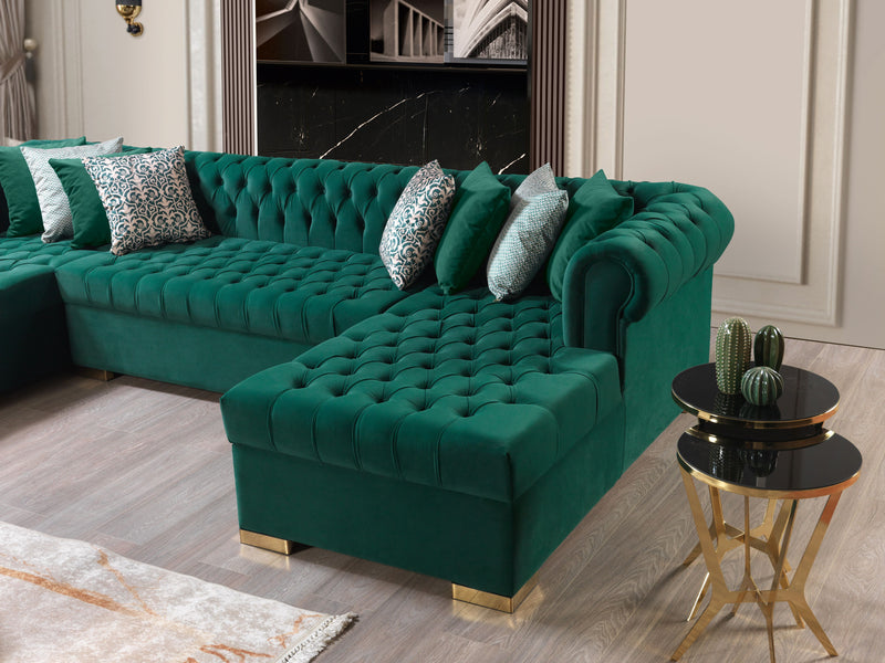 Lauren Green Velvet Double Chaise 136" Sectional