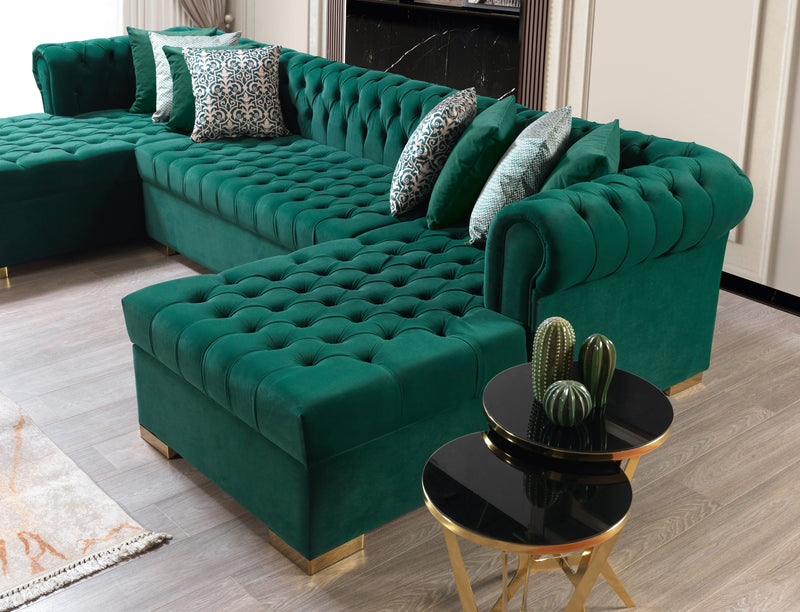 Lauren Green Velvet Double Chaise Sectional